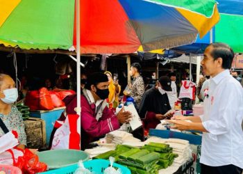 Presiden Bagikan Bansos dan Cek Minyak Goreng di Pasar Baros