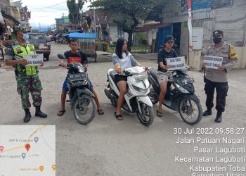 Personil Polri dan TNI di Laguboti, Laksanakan Kegiatan OPS Yustisi dan PPKM Berbasis Mikro